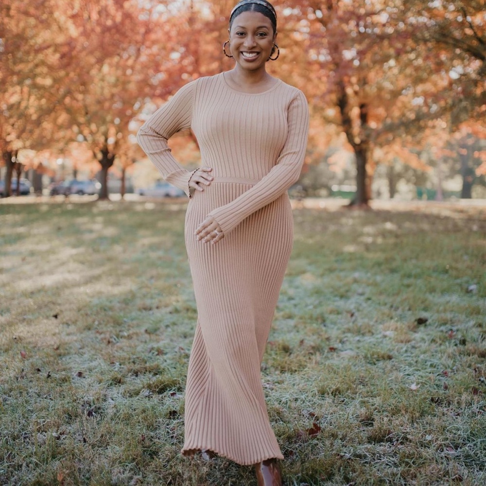 Express Ribbed Maxi Dress in Beige
